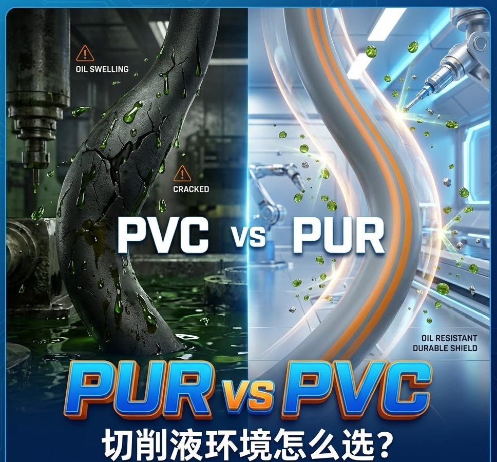 PUR vs PVC：机床切削液情形下，，，你的拖链电缆选对护套了吗？？？？